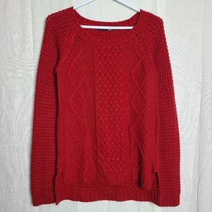 Just In Time Women's Red Cable Knit Casual Cozy Winter Pullover Sweater